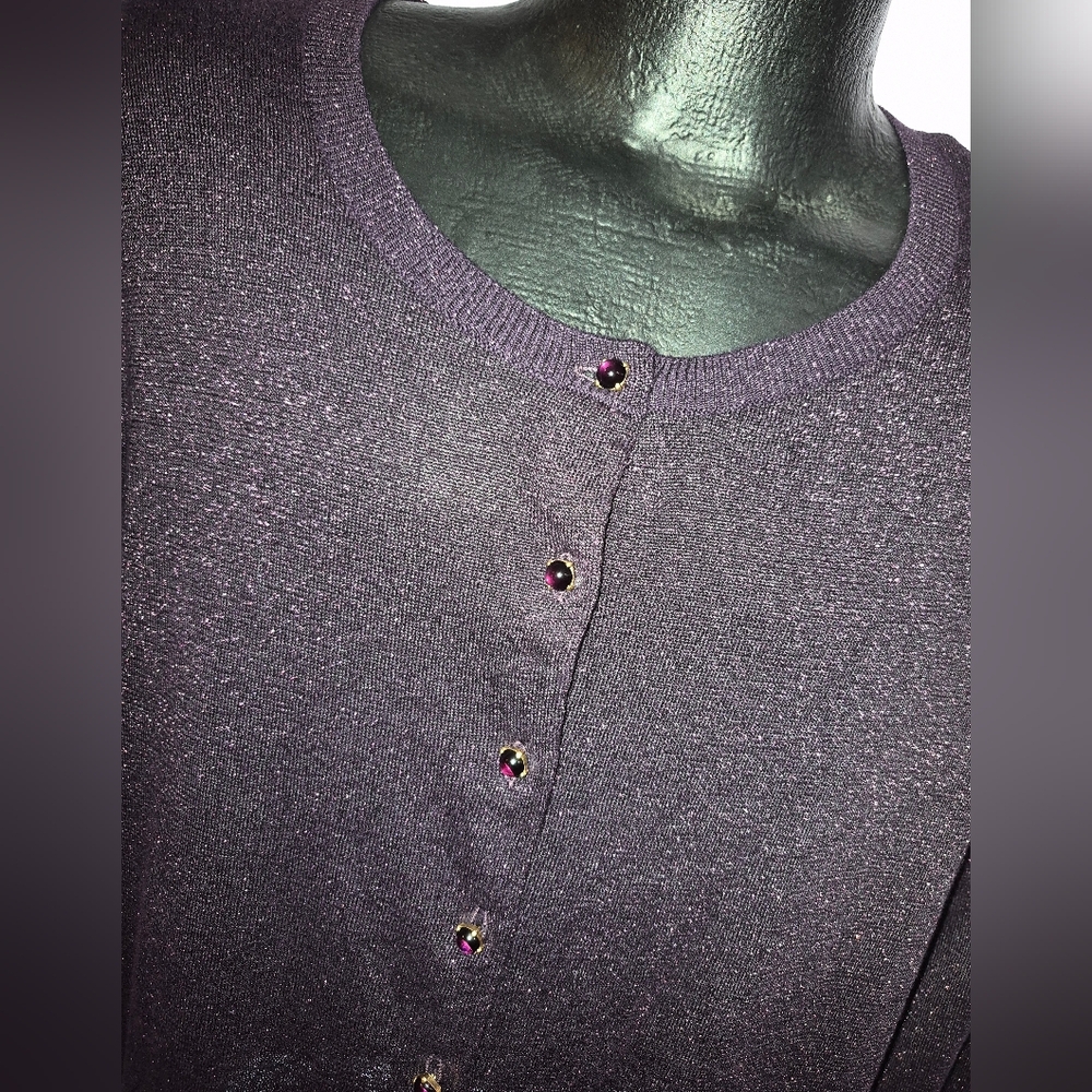 Talbots Metallic Rhinestone Button Up Cardigan Shimmer Purple Women’s Size 2XP - Picture 3 of 4